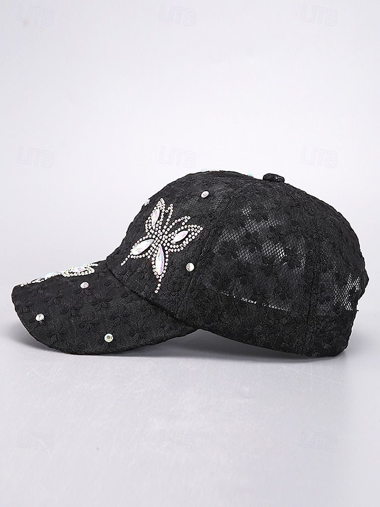 női légáteresztő, hálós, virágmintás, strasszos baseballsapka - elegáns pillangós dizájn, ideális divatos szabadidős tevékenységekhez, szabadtéri tevékenységekhez és bulikhoz 2025 - $11.99 –P5