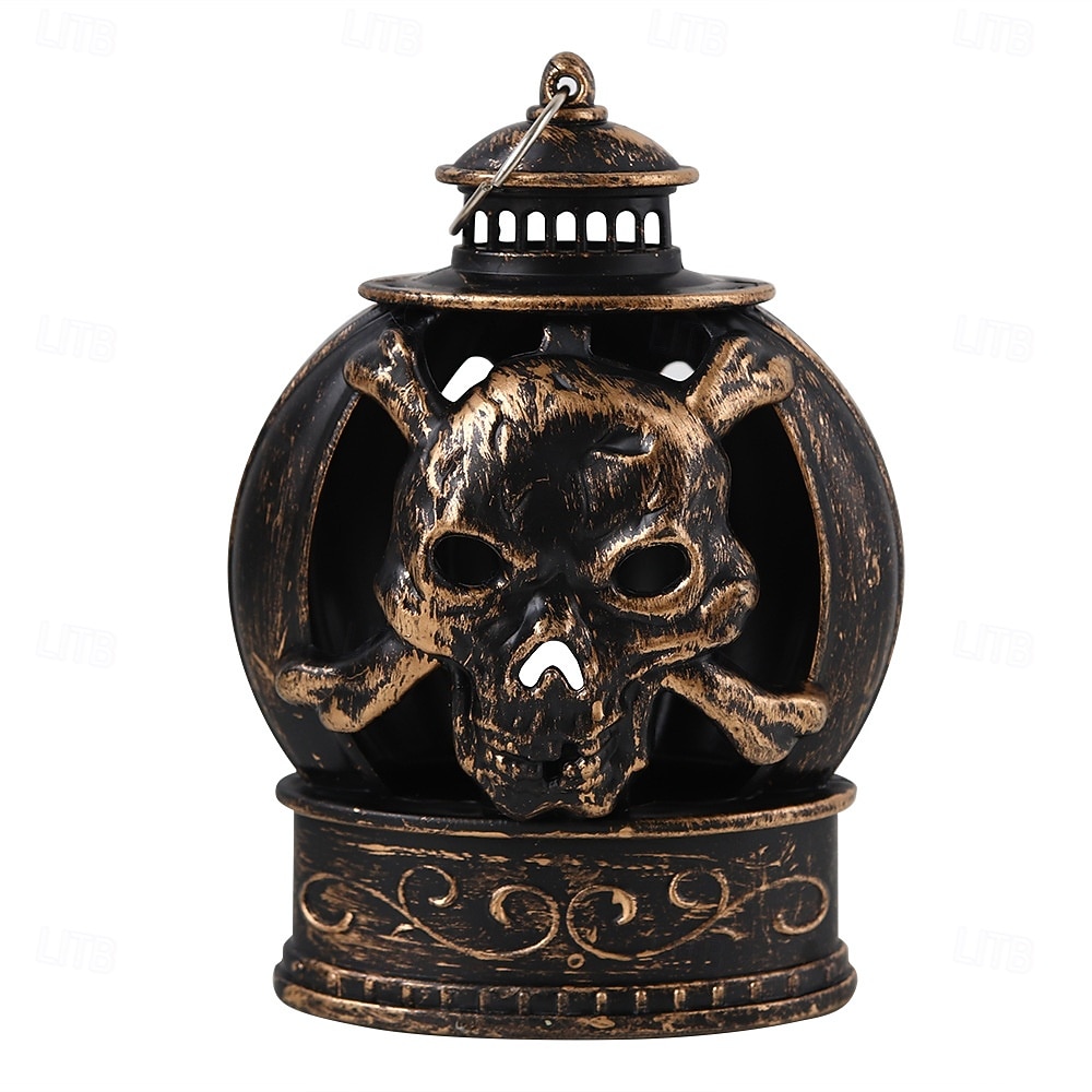 1 buc lumină de noapte în formă de craniu de dovleac zâmbitor din bronz argintiu de Halloween, pentru interior și exterior, pentru petreceri, groază și decor ciudat, lumină de atmosferă 2026 - $4.99 –P5