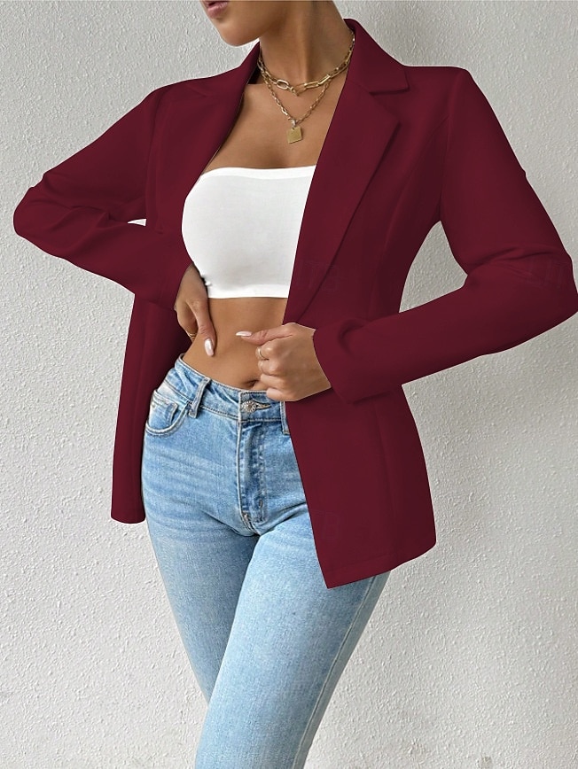 Dame Blazer Bekvem Pustende Knapper Mote Moderne عادي Arbeid Daglig Normal Aftæpning Normal Langermet Yttertøy Svart Hvit Rød Vår Høst 2025 - $25.99 –P12