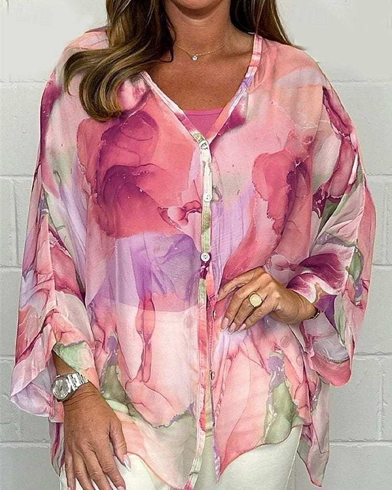 Women's Shirt Chiffon Tops Floral Stylish Modern Long Sleeve Shirt Collar Regular Tops Daily Holiday Buttons Print Black Yellow Pink Royal Blue Blue Spring Fall 2025 - $19.99 –P2