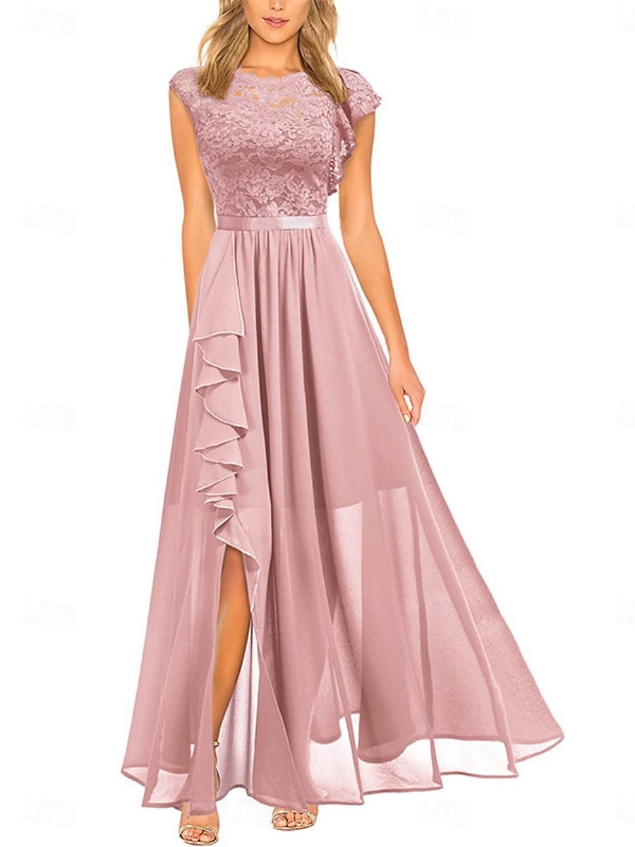 Pentru femei Rochie Lunga Rochie Maxi Rochie de dantela Rochie de Cocktail Rochie pentru invitata de nunta Șifon Elegant Modă Modern Nuntă Invitat la nunta Serată Fit regulat Simplu Manșon scurt Stil 2025 - $31.99 –P1