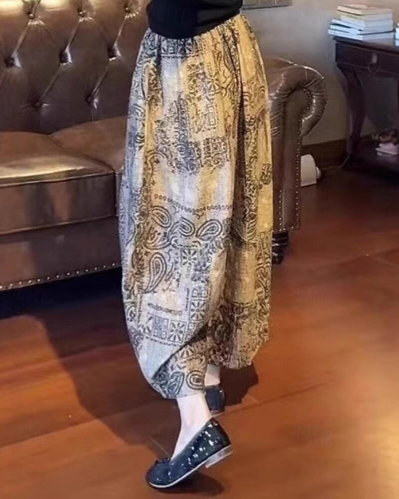 Dam Brett skaft Byxor Streetwear Ledigt Fullängd Naturlig Blomma Elastisk midja Mönster Mjuk Gata Helgdag Dagliga kläder Grå Höst Normal 2025 - $22.99 –P3