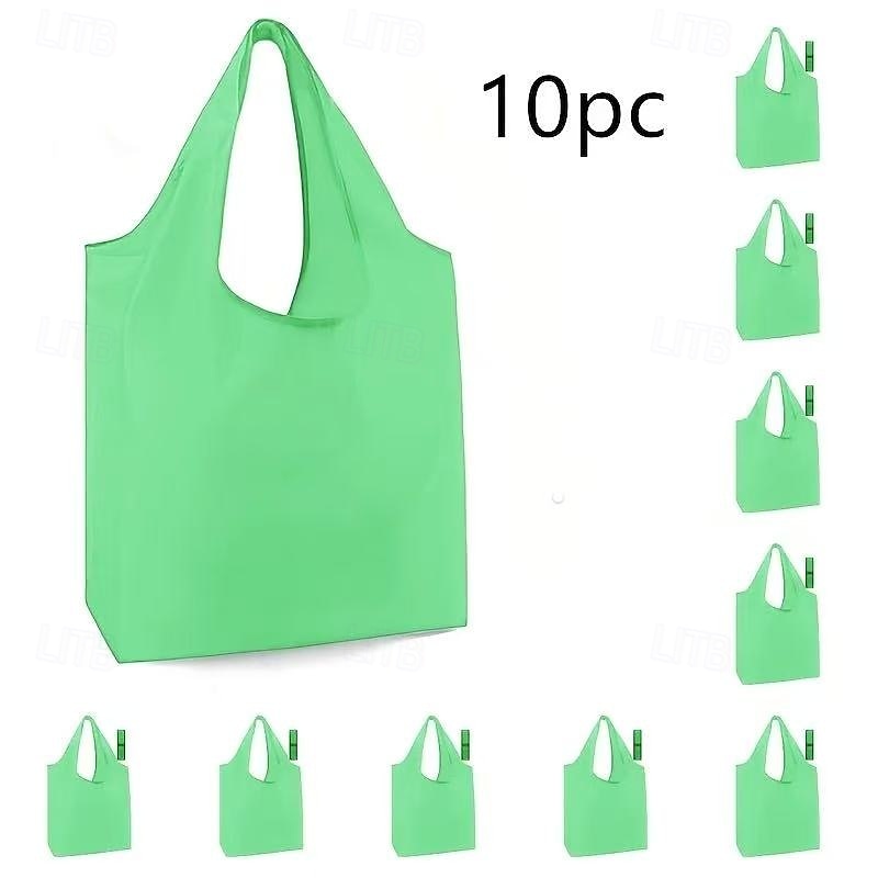 10 wiederverwendbare, faltbare Einkaufstaschen, strapazierfähige, waschbare Tragetaschen aus Polyester mit stabilen Griffen, leuchtende Farben, umweltfreundliche Einkaufstaschen für den täglichen 2025 - $18.99 –P13