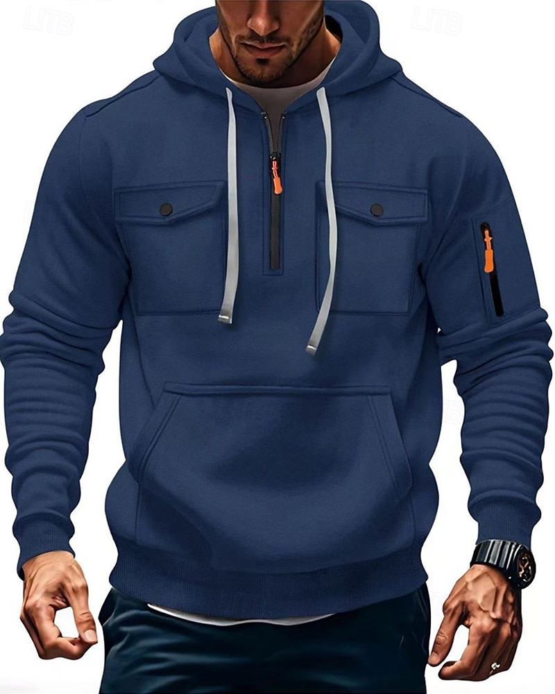 Herren Kapuzensweatshirt Viertelreißverschluss Kapuzensweatshirt Schwarz Armeegrün Marineblau Khaki Hellgrau Mit Kapuze Einfach Tasche Kordelzug Sport & Outdoor Täglich Ferien Polyester Streetwear 2025 - $23.99 –P11