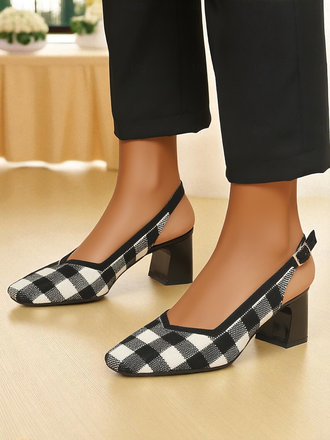 Women's Red Gingham Slingback Block Heel Pumps - Retro Style Knit Dress Shoes for Comfortable Walking, Casual Picnic, Summer Parties, and Daily Office Wear 2025 - $34.99 –P2