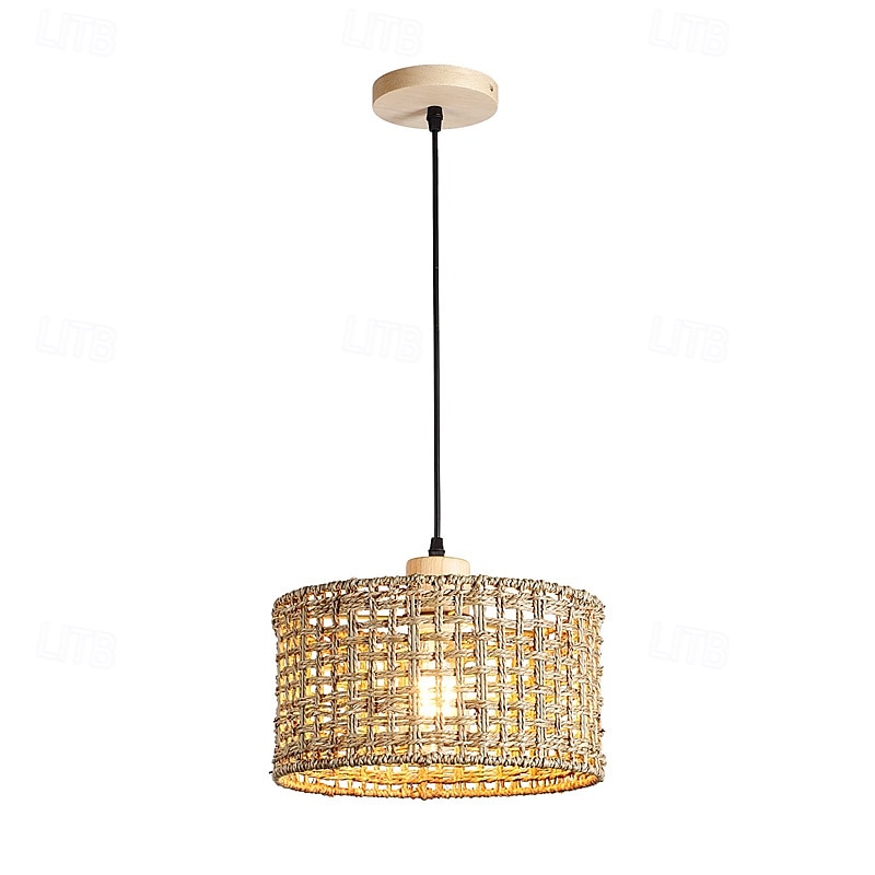Lampada a sospensione artistica country, materiale in legno di rattan, altezza 16 cm, luce bianca calda/bianca, E26 E27, catena regolabile del 2025 a $116.99 –P6