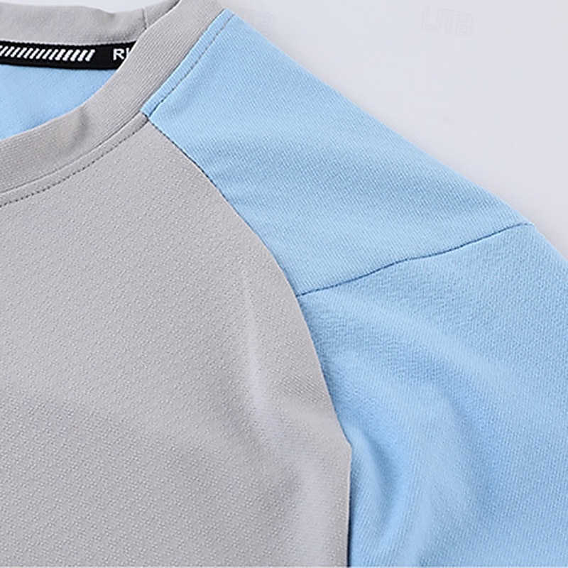 Hombre Camiseta de rendimiento Camiseta deportiva Manga Larga Cuello Barco Camiseta Al aire libre Secado rápido Reductor del Sudor antiolor Transpirable Poliéster Retazos Rosa Azul Azul cielo Tenis 2025 - $18.49 –P8