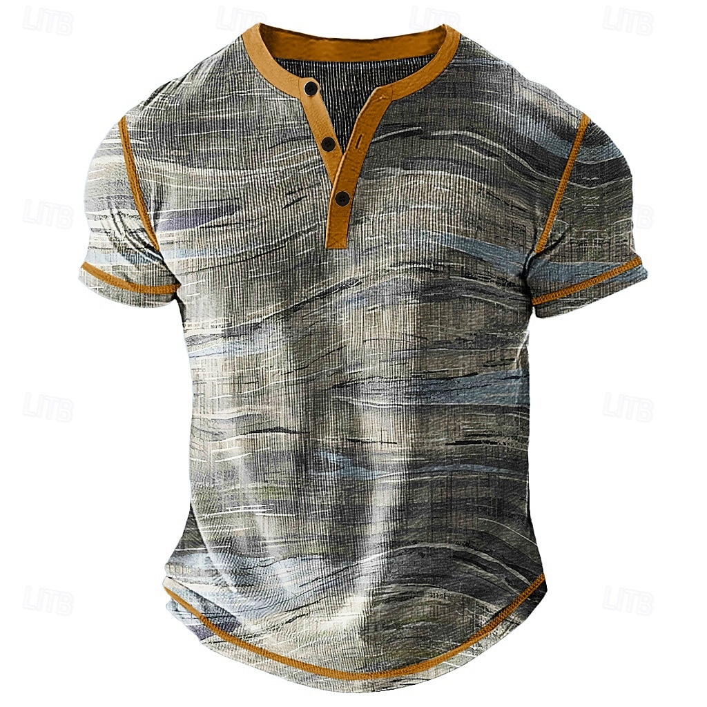 Men's Graphic Henley Shirt Waffle T Shirt Short Sleeve Daily Retro Vintage Classic Sports Outdoor Casual Holiday Spring & Summer All Seasons Blue Purple Khaki Grey Henley Henley T-Shirt 2025 - $22.99 –P1
