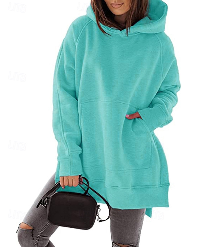 Dame Pullover hettegenser-genser عادي Gatemote Fritid Langermet Med hette Vanlige topper Gate Ferie Lomme Svart Rosa Vin Beige Lyseblå Vinter 2025 - $23.99 –P18