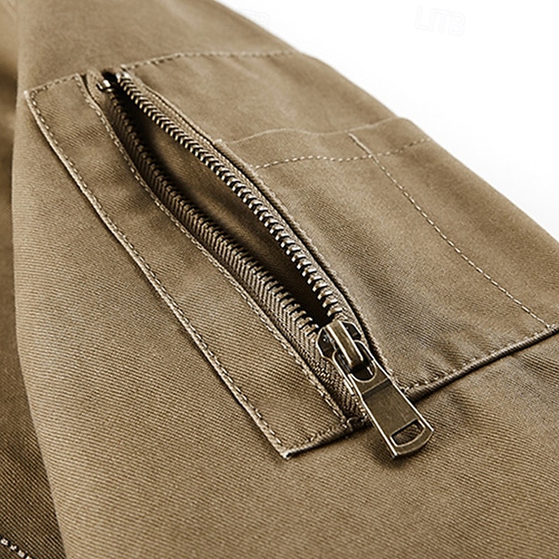 Herren Bomberjacke Freizeitjacke Urlaub Täglich Tasche Frühling Herbst Einfach Mode Klassisch Revers Regulär Schwarz Kamel Armeegrün Beige Jacken 2025 - $58.99 –P4