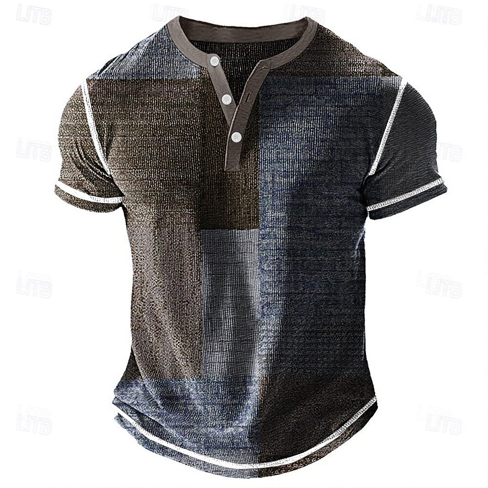 Herren Geometrisch Patchwork Henley Hemd Waffel-T-Shirt Kurzarm Täglich Retro Vintage Klassisch Sport im Freien Lässig Ferien Frühling & Sommer Blau Grün Violett Braun Grau Henley Henley T-Shirt 2026 - $28.99 –P3