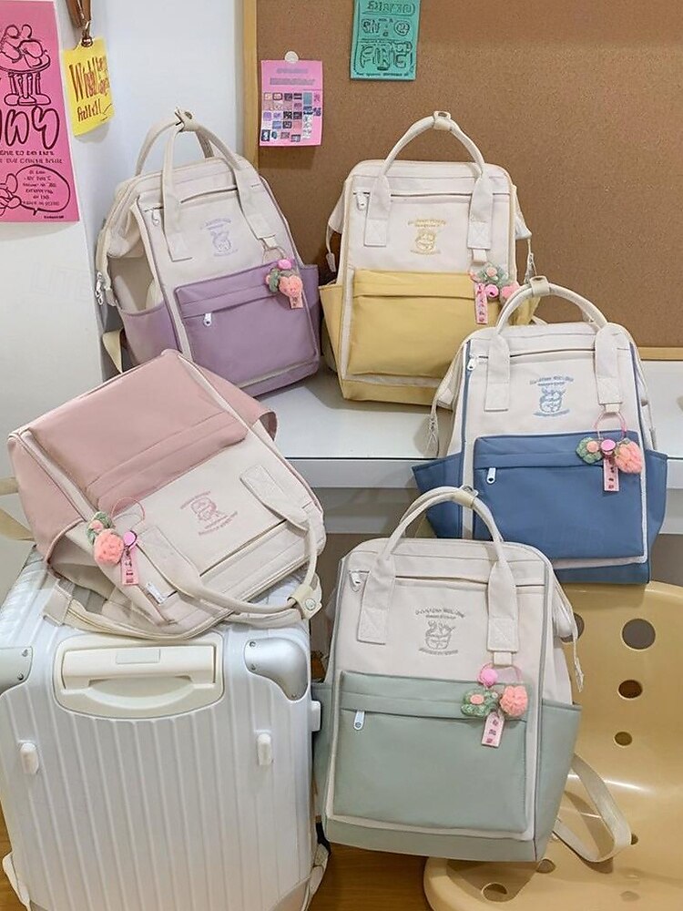 Sac à dos kawaii colorblock pour adolescentes – cartable léger avec grande capacité et porte-clés en forme de fruit pour un usage quotidien et sur le campus de 2025 ? $24.99 –P9