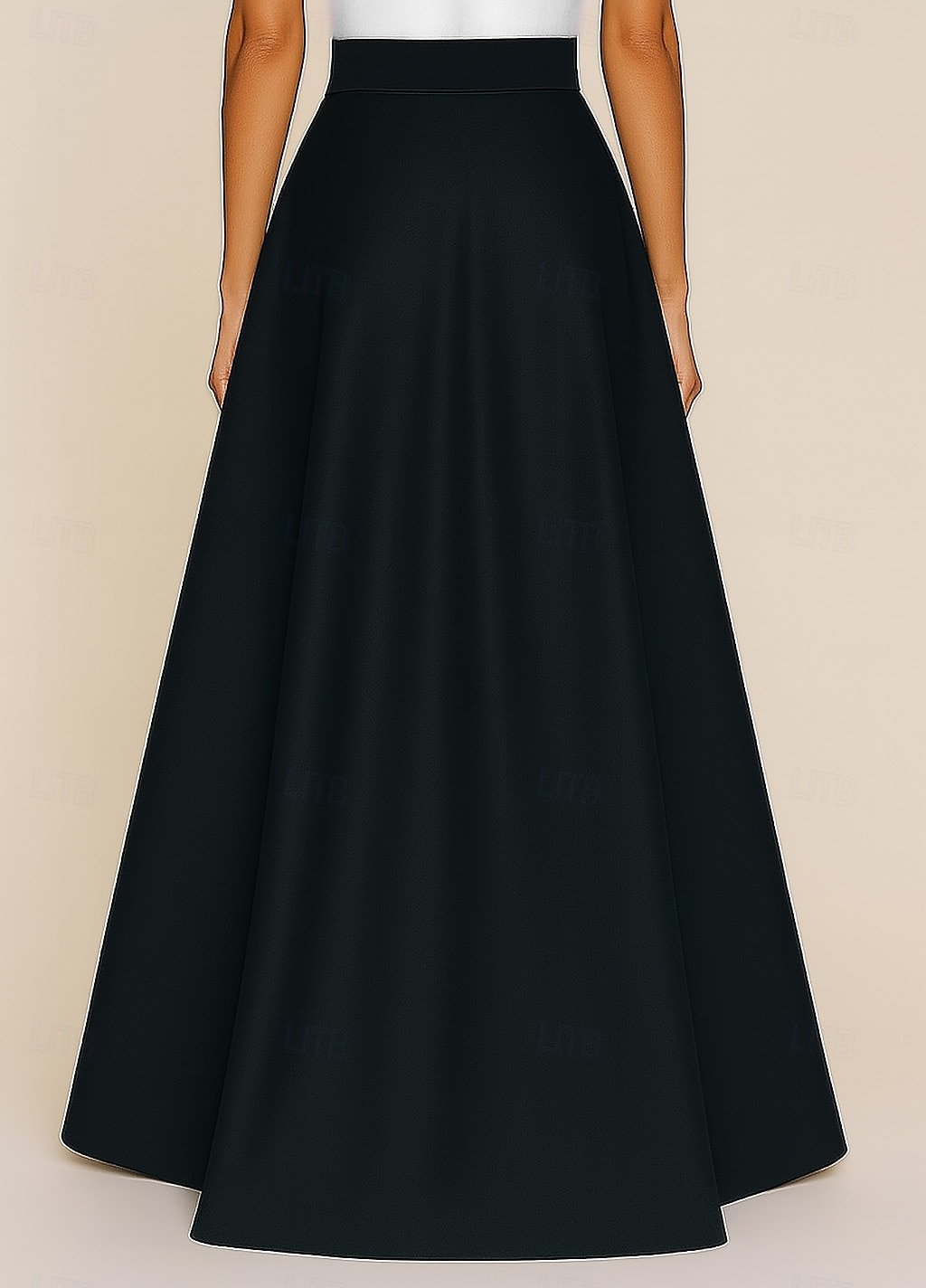 Abito da sposa elegante a trapezio con gonna a ruota nera, lunghezza pavimento, in raso tinta unita, con cintura e cerniera laterale, 2025 del 2025 a $65.99 –P3