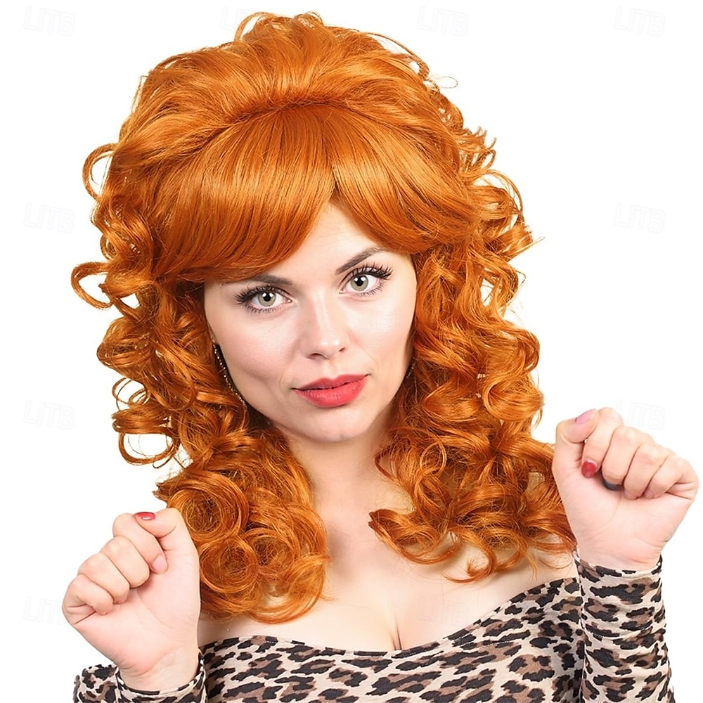 Dlouhá kudrnatá vintage cosplay paruka s ofinou pro ženy z 80. let, kostým královny 60. a 70. let na halloweenskou párty 2025 - $26.99 –P4
