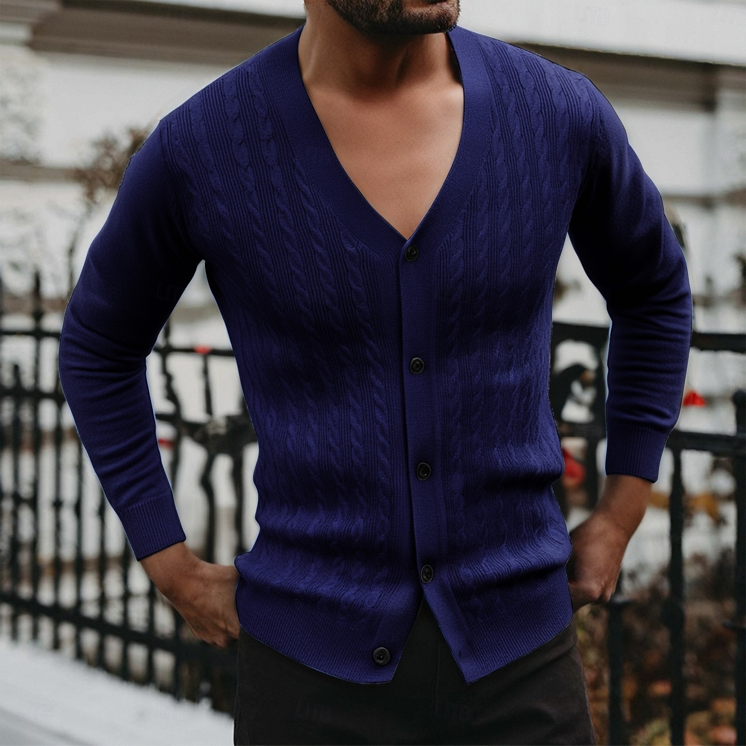 Herren Strickjacke Kurzer Cardigan-Pullover Verkürzter Pullover Gerippt Zopfmuster Stricken Abgeschnitten Gestrickt Basic Einfarbig V Ausschnitt Alltagskleidung Familientreffen Bekleidung Herbst 2025 - $23.99 –P7