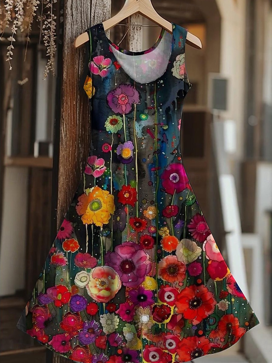 Women's Tree of Life Merkabah Mini Dress Sundress A Line Dress Vacation Casual Boho Wedding Party Going out Regular Fit Floral Graphic Leaf Sleeveless U Neck Yellow Red Blue Summer Spring 2025 - $21.99 –P3