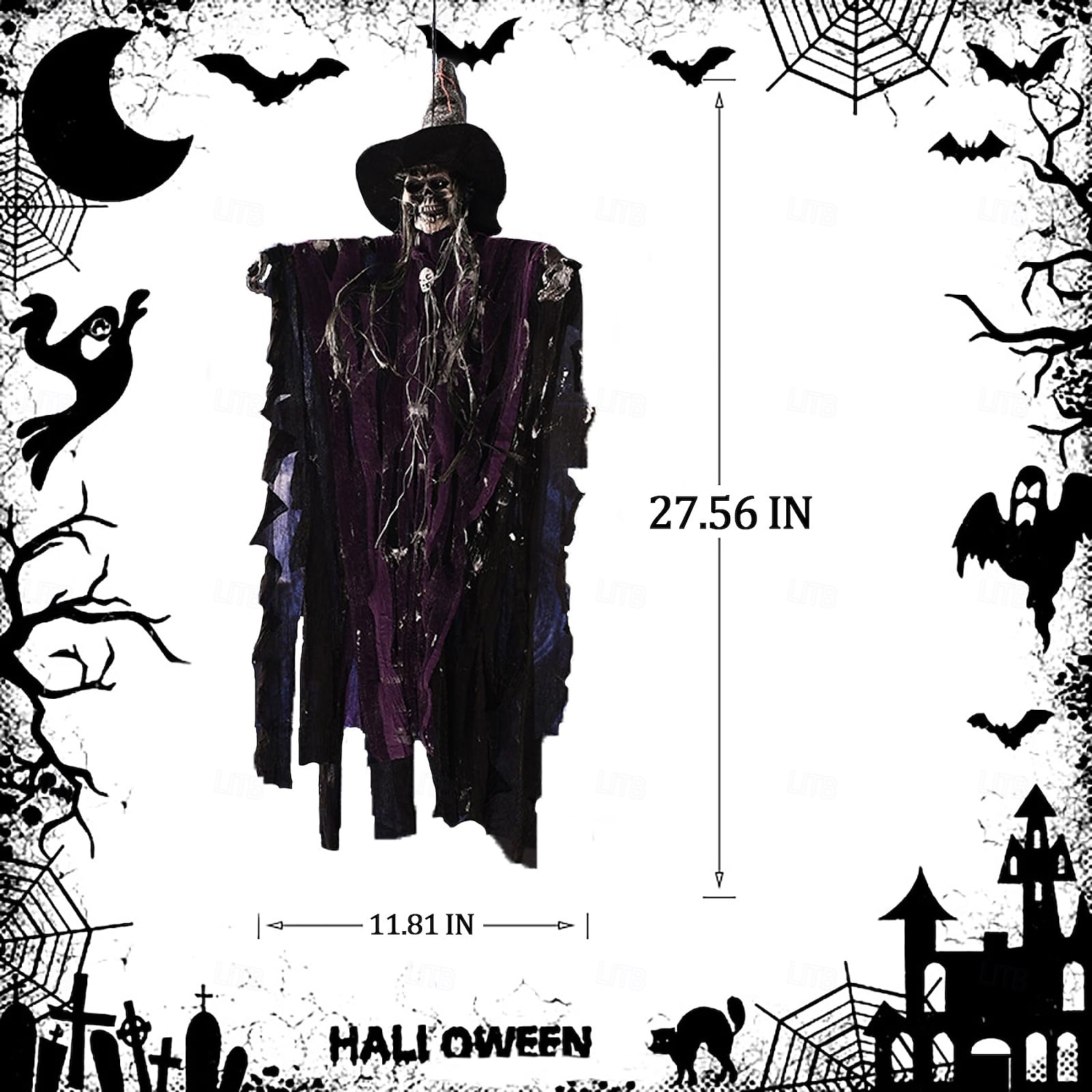Halloweenské dekorace do exteriéru - halloweenská animatronická závěsná dekorace lebky ducha se zářícíma očima, halloweenské strašidelné rekvizity a párty dekorace, vhodné pro vnitřní i venkovní 2025 - $16.99 –P3