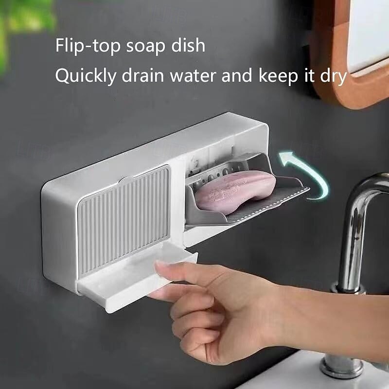 Wall-Mounted Soap Holder Dust-Proof Adhesive Bar Soap Dish with Hooks Plastic Soaps Box Tray for Bathrooms, Showers and Kitchens 2025 - $7.49 –P5