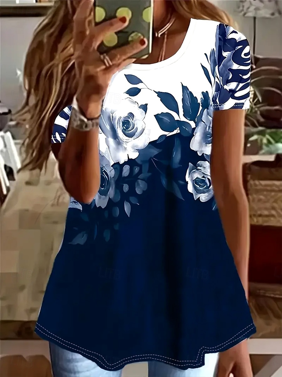 Femmes T-shirt Fleuri Graphique Plantes ancien Élégant Classique Manche Courte Col ras du cou Col rond Hauts Réguliers Quotidien Week-end Imprimé Vert Véronèse bleu marine Fuchsia Été Printemps de 2025 ? $19.99 –P1