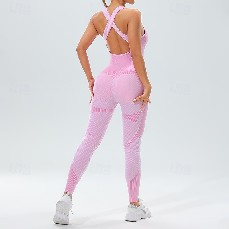 Damen Scrunch Yoga-Strampler Trainingsoveralls Rückenfrei Farbblock Einteiler Wasserblau Armeegrün Fitnesstraining Hohe Taille Elastisch Atmungsaktiv Bauchkontrolle Ärmellos Sport Sportkleidung 2025 - $25.99 –P20