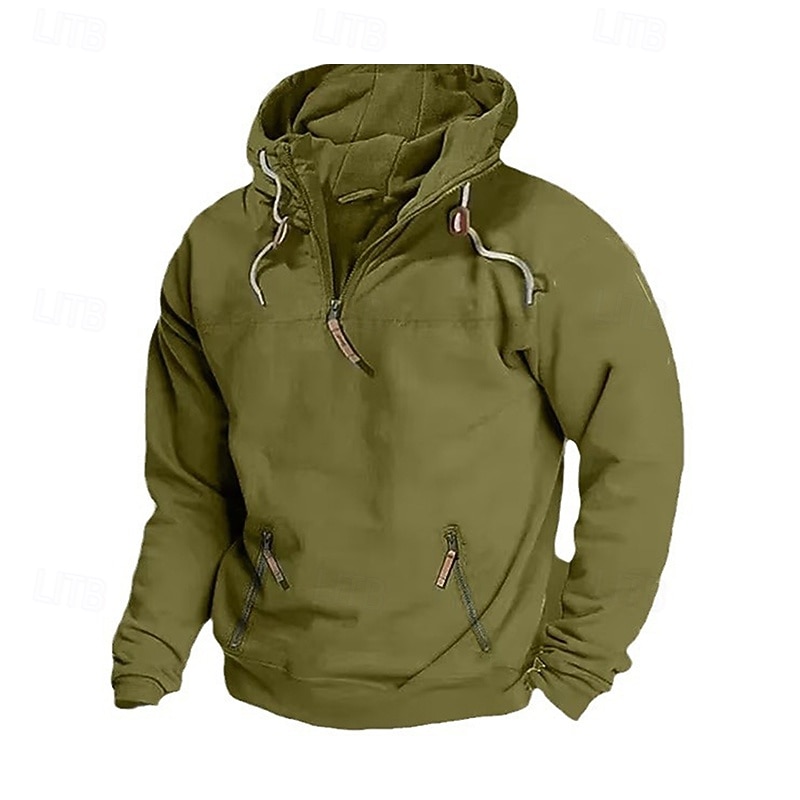 Męskie Bluza z Kapturem Bluza z kapturem na zamek błyskawiczny Taktyczna bluza z kapturem Czarny Zieleń wojskowa Granatowy Żółtobrązowy Kaptur Równina Kieszeń Quarter Zip Sport i turystyka Codzienny 2026 - $24.99 –P4