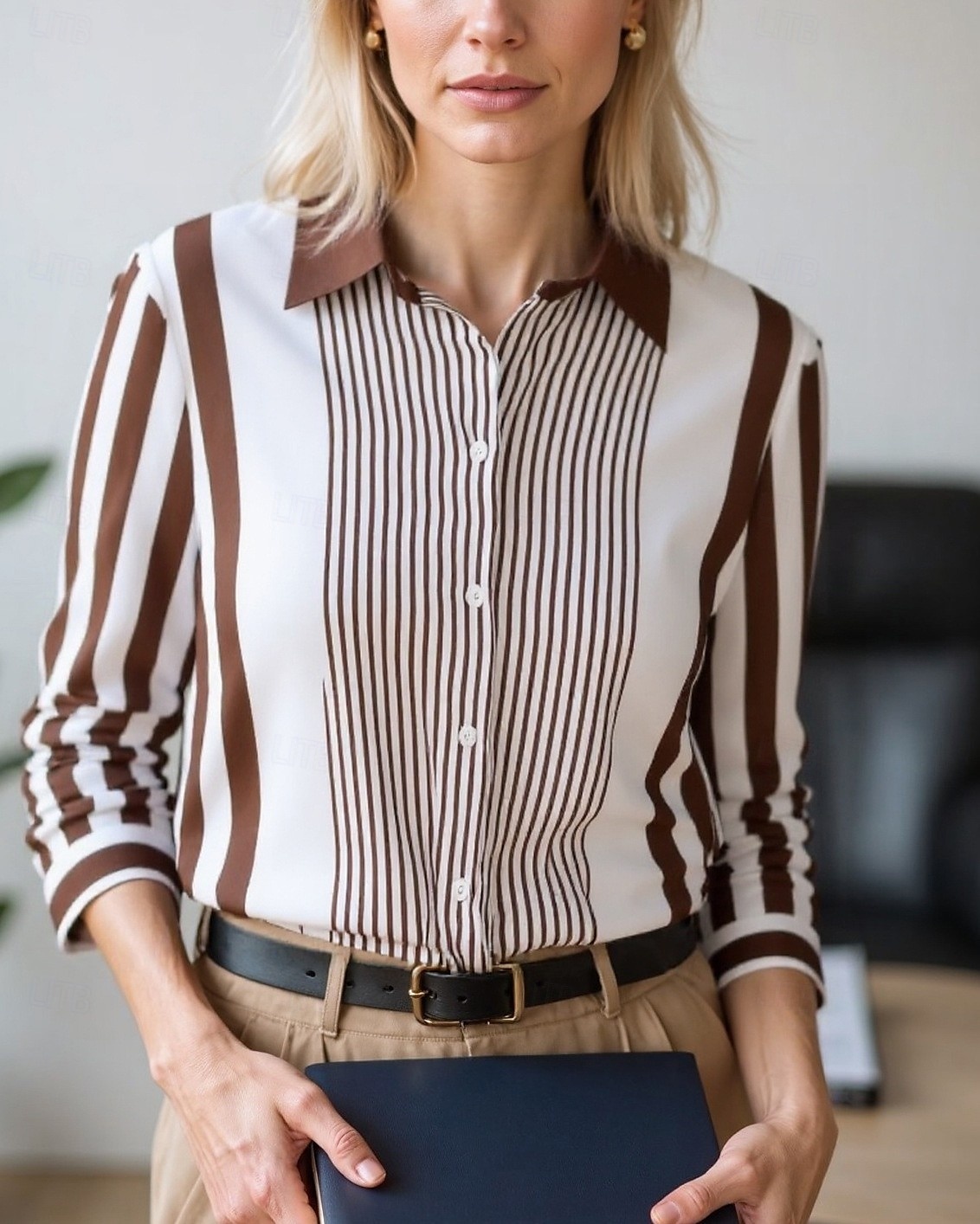 Women's Blouse Dressy Tops Chiffon Tops Color Block Striped Elegant Daily Stylish Long Sleeve Shirt Collar Regular Tops Work Daily Buttons Print Pink Wine Blue Brown Green Spring, Fall, Winter, Summer 2025 - $24.99 –P5