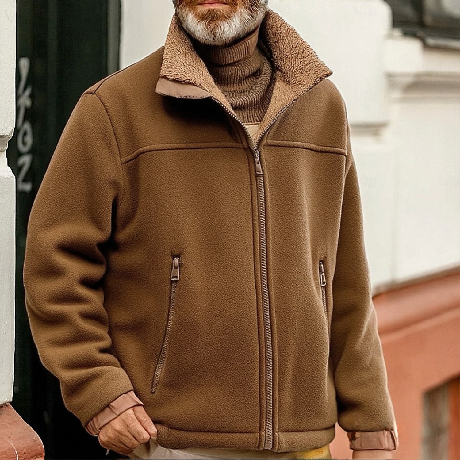 Homens Moletom com zíper Moletom Zip Moletom de lã Casaco de lã Moletom com zíper completo Preto Azul Marron Verde Colarinho Clerical Tecido Zíper Bolsos Desportos e Ar livre Casual Diário Poliéster de 2025 por $36.99 –P3