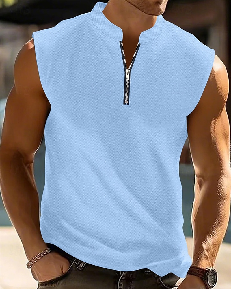 Herren Tank Top Weste Unterhemd Ärmelloses Shirt Ärmellos Viertelreißverschluss Sommer Einfach Mode Designer Basic Klassisch Urlaub Straße Ausgehen Schwarz Weiß Rote Top T-Shirt für Herren 2025 - $19.49 –P6