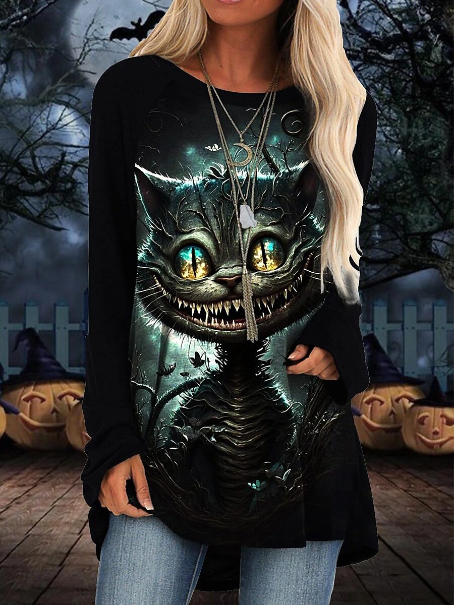Halloween Femmes T-shirt Graphique Fantôme ancien Élégant Classique manche longue Col ras du cou Col rond Hauts Longs Quotidien Imprimé Noir Jaune Vert Printemps Automne de 2025 ? $24.99 –P2