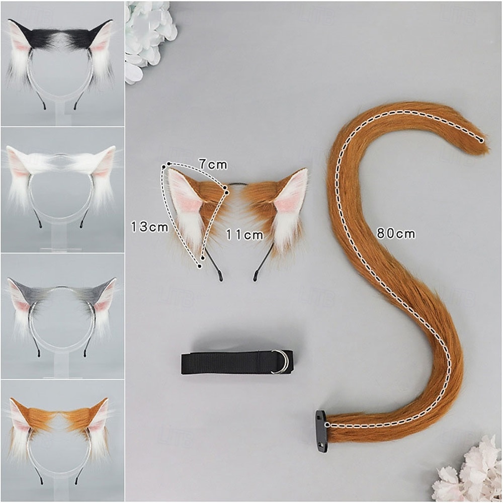 Faixa de cabeça com orelhas de gato realistas e conjunto de cauda – orelhas de animais peludos feitas à mão, acessórios de cosplay de gato para convenções, cosplay, festas e Halloween de 2026 por $21.99 –P3