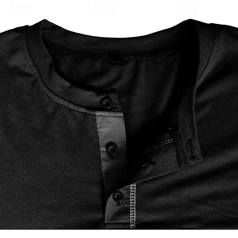 Per uomo Maglia Henley Maglietta Manica Lunga Tinta unica Semplice Tinta unita Moda Designer Casual Tasca Bottoni Henley All'aperto Casuale Quotidiano Estate Autunno Inverno Grigio scuro Nero Bianco del 2025 a $20.99 –P7