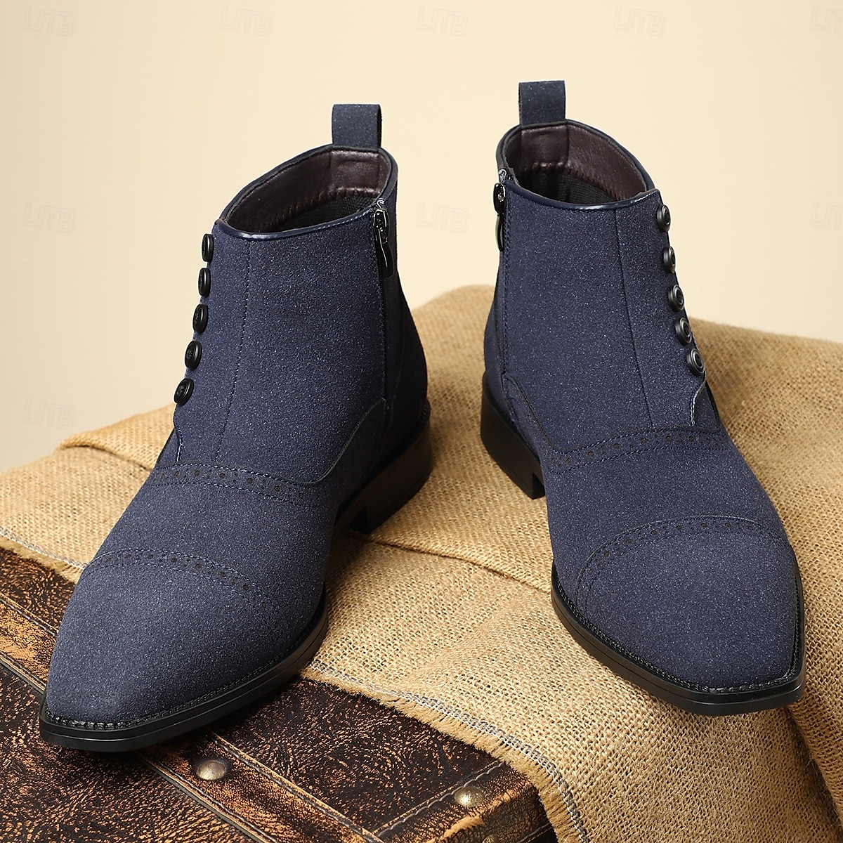 Men's Beige Lace-Up Ankle Boots with Round Toe and Classic Stitching, Vintage Business-Casual Footwear for Office, Urban Walking and Smart Daily Outfits 2025 - $46.99 –P3