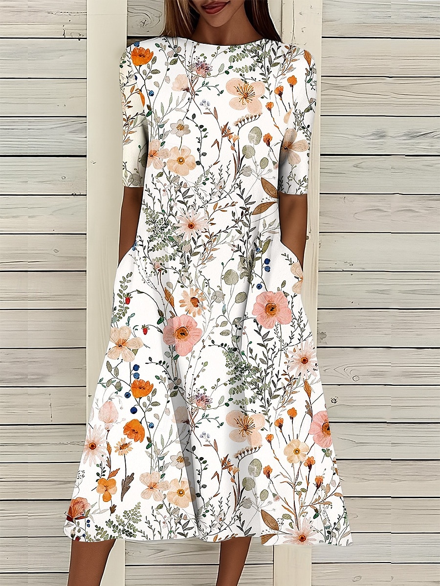 Per donna Abito Midi Vestito T-Shirt Abito a trapezio Abito Estivo Vacanza Casual Spiaggia Data Abito Estivo Vestibilità regolare Floreale Grafico Manica Corta Girocollo Bianco Rosa Blu Azzurro cielo del 2025 a $32.99 –P4