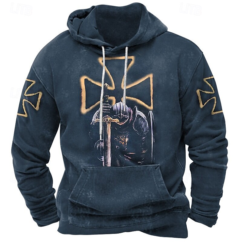 Homens Moletom Preto Azul Marron Verde Com Capuz Cavaleiros Templários Cruz Bolsos Imprimir Desportos e Ar livre Diário Feriado Poliéster Roupa de rua Básico Casual Primavera Outono Roupa Moletons de 2026 por $27.99 –P4