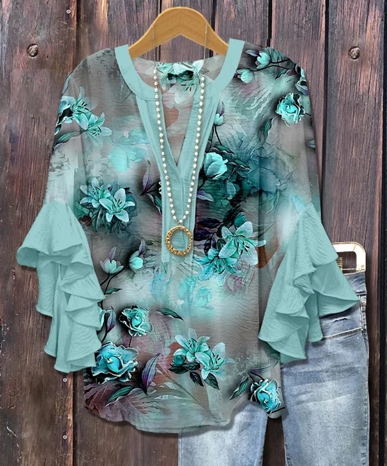 Paște Pentru femei Bluză Floral Grafic Elegant Boemia Έθνικ Lungime Manșon 3/4 În V Topuri obișnuite Zilnic Concediu Îmbrăcăminte de vacanță Bufantă Imprimeu Galben Roz Îmbujorat Maro Deschis 2025 - $29.99 –P4