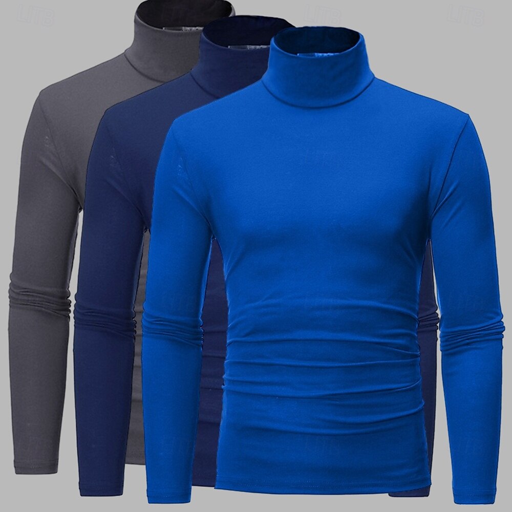 3er Pack Herren T-Shirt Rollkragenshirt Langarmshirt Langarm Rollkragen Herbst Herbst &Winter schlichtes leichtes Basic Classic 3-teiliges Outdoor Casual Sports weiß schwarz blau Top T-Shirt für 2025 - $35.99 –P8