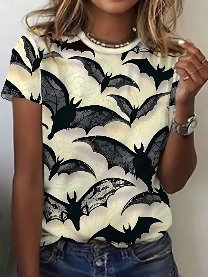 Halloween Femmes T-shirt Fleuri Graphique Crâne ancien Élégant Classique Manche Courte Col ras du cou Col rond Hauts Réguliers Quotidien Week-end Imprimé Blanche Orange Beige Été Automne de 2025 ? $19.99 –P3