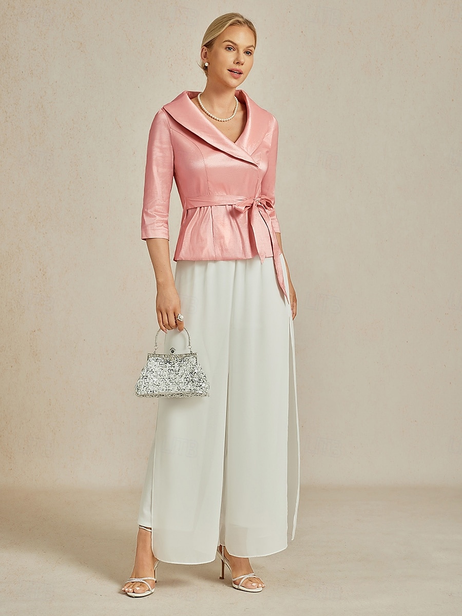 Dame Bluse Kveldstopper Elegant metallic Stilfull 3/4 ermer V-hals Vanlige topper Bryllupsgjest Aftenselskap Semi-formelt knyte foran Solbelyst rose Vår, Høst, Vinter, Sommer 2025 - $79.99 –P2