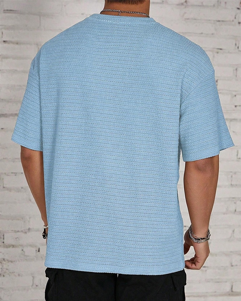 Homme T-shirt Chemise à manches courtes Manche Courte Col ras du cou Été Uni Mode Designer Basique Jacquard Vacances Rue Sortir Noir Blanche Kaki T-shirt haut de gamme pour homme de 2025 ? $14.49 –P9