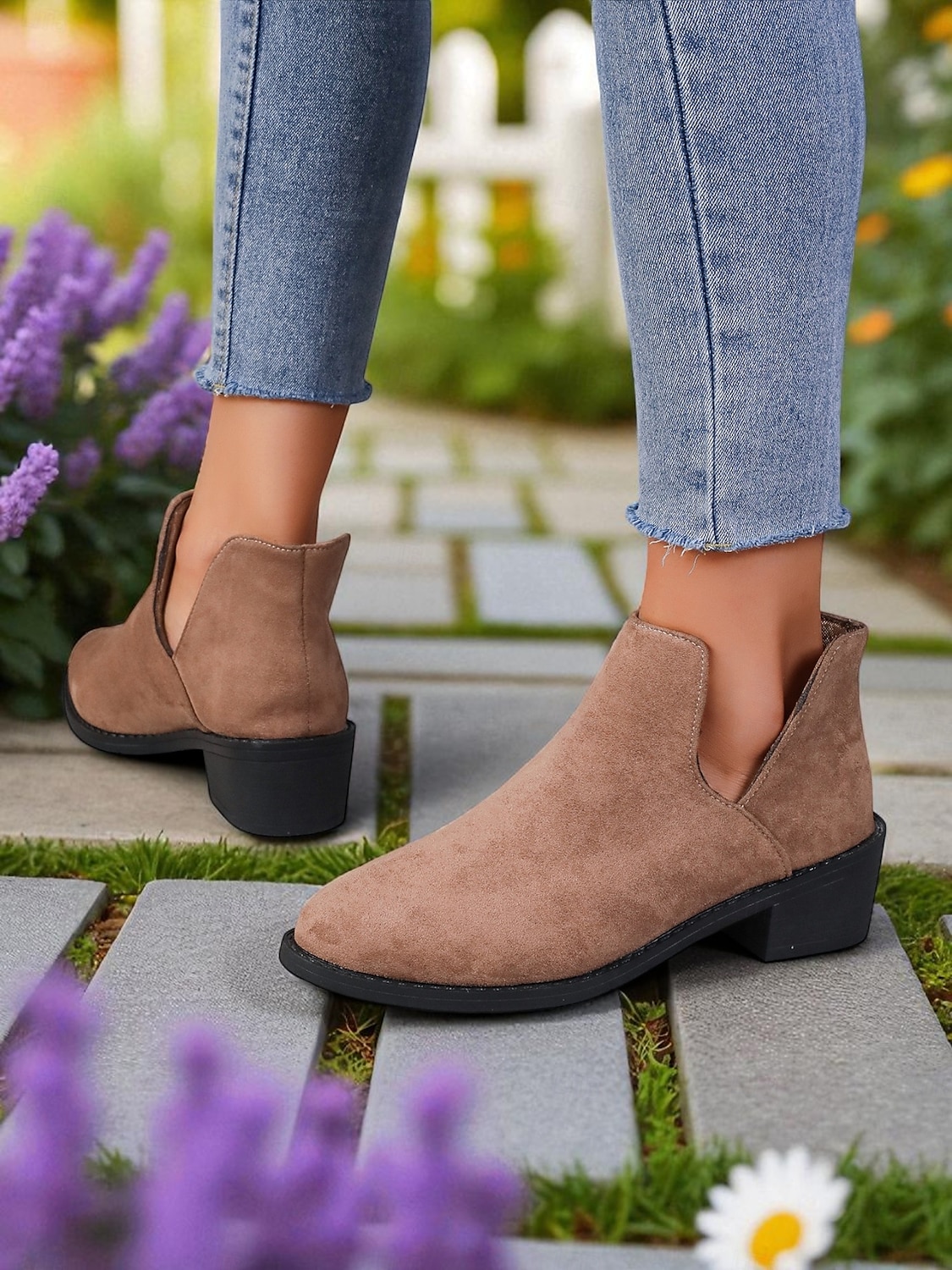 Botines de ante sintético para mujer con tacón bajo: botas cortas informales para uso diario, paseos de otoño y caminos rurales. 2025 - $24.99 –P3
