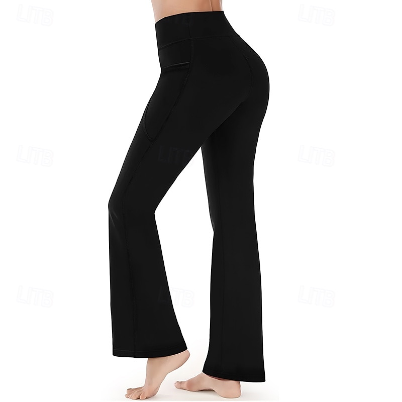 Dame Flared bukser Fleece yogaleggings Midjekontroll Høy Midje Treningsstudio Dans Treningsklær Bunner Helfarge Svart sport Sportsklær Tett passform 2026 - $17.99 –P6