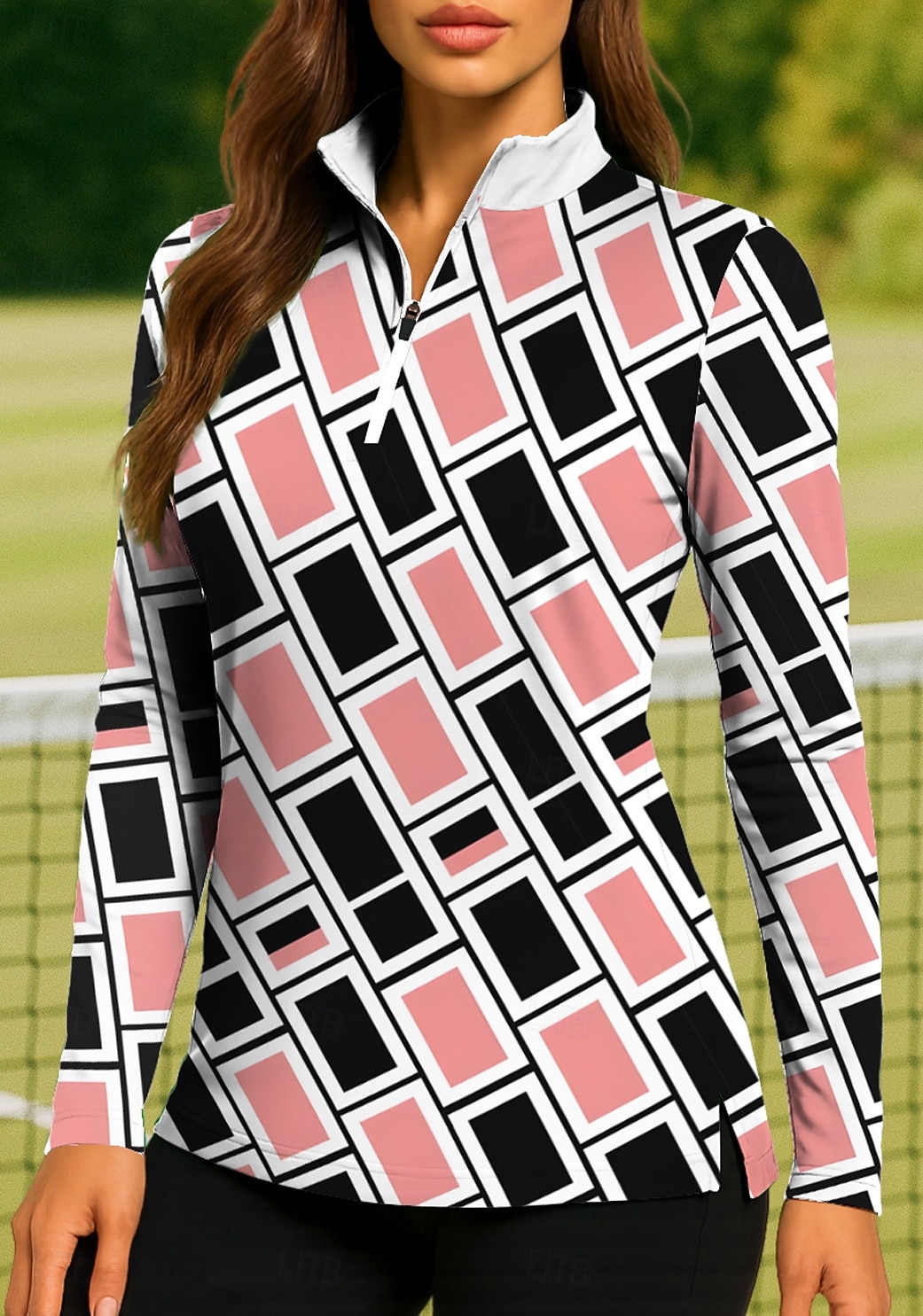 Per donna Geometrico Maglia Polo da golf Maglia da tennis Manica Lunga Stampato Zip a un quarto Pullover Protezione UV Elastico Traspirante Pallavolo Tennis Golf Collo alla coreana Collo con zip del 2026 a $25.99 –P3