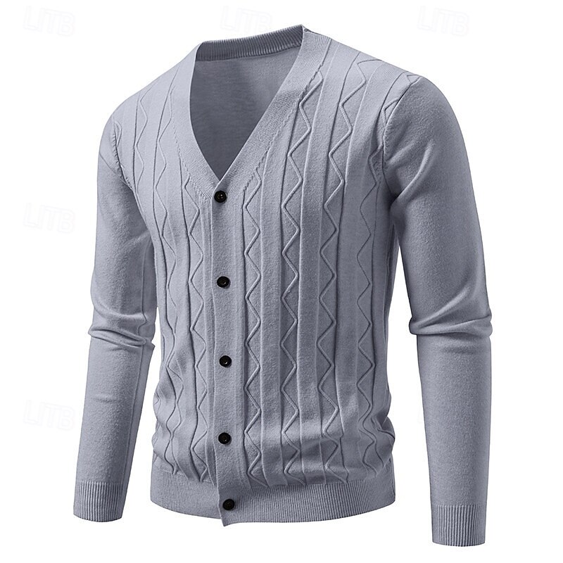 Men's Cardigan Sweater Cropped  Sweater Knit Sweater Ribbed Knit Regular Tops Buttons Jacquard Plain V Neck Fashion Classic Vacation Daily Wear Clothing Apparel Fall Winter Black Navy Blue S M L 2025 - $23.99 –P1