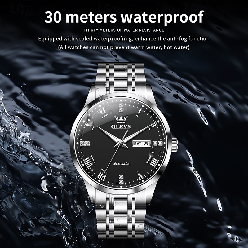 The New Olevs Brand Men'S Business Fully Automatic Mechanical Watch Is Waterproof Luminous Calendar And Day Display Fashionable And Trendy Men'S Watch Casual Sports Wristwatch 2025 - $68.99 –P7