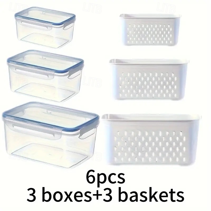 6-Pack BPA-Free Polypropylene Food Storage Containers with Lids, Stackable Refrigerator Organizer Bins with Drain Tray for Fruits, Vegetables, and Dry Goods, Versatile Kitchen Storage System Ideal for Camping and Dining 2025 - $15.99 –P6