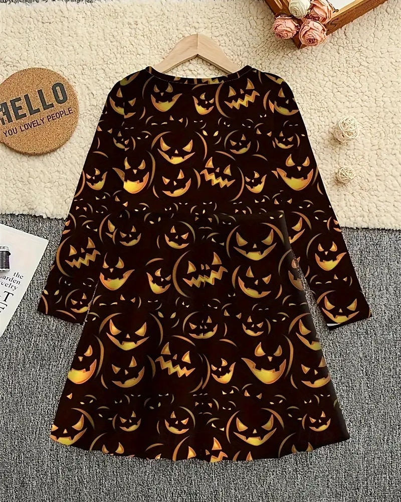 Halloween Dziewczyny ' 3D Dynia Sukienka Długi rękaw Lato Wiosna Urlop Codzienny Święto Księżniczka Piękny Słodkie Dzieci 4-12 lat Codzienne sukienki Sukienka A line Do kolan Regularny 2025 - $16.99 –P2