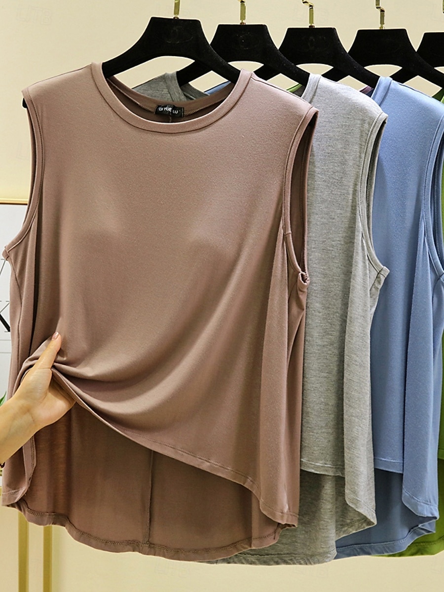 Női Camisole Tank Top Tömör szín Napi Alkalmi Ujjatlan Terített nyak Normál felsők Napi Fekete Arcpír rózsaszín Bíbor Lóhere Khakizöld Nyár Tavasz 2025 - $14.99 –P3