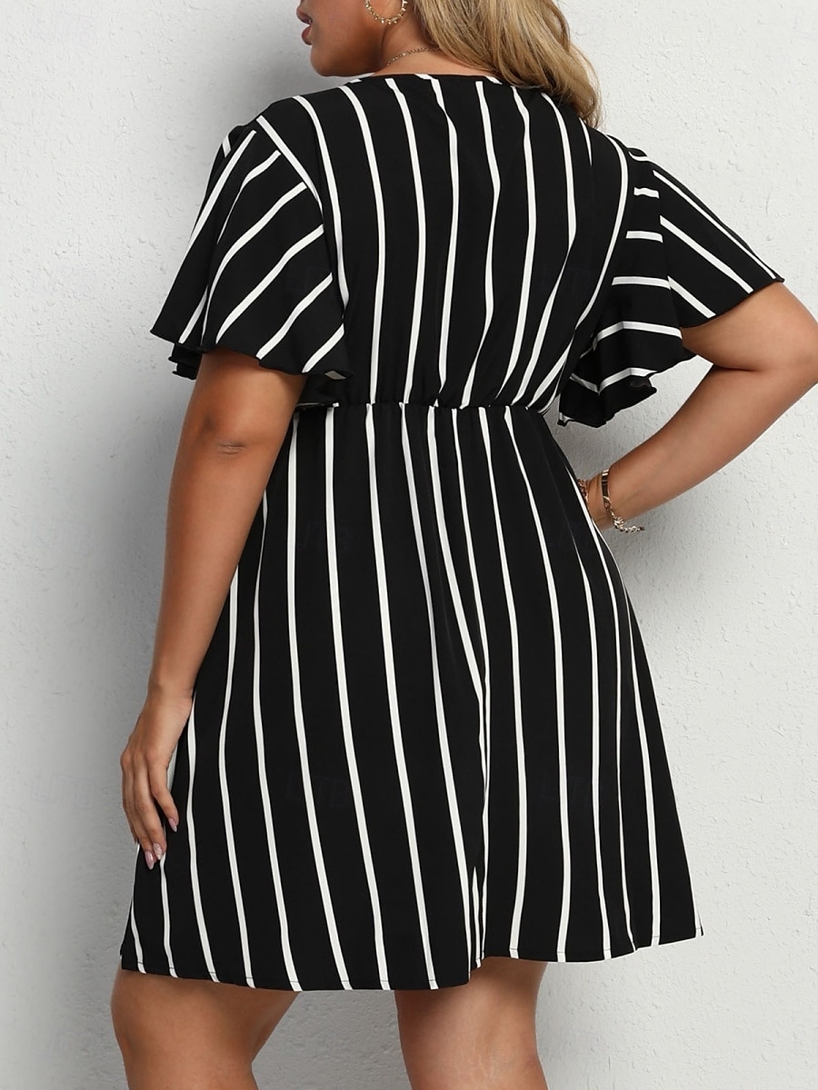 Femmes Grande taille Robe Décontractée Rayé Col en V Manche Courte Été Printemps Mode Moderne Occasionnel Mini robe Quotidien Fête Robe de 2025 ? $18.99 –P5