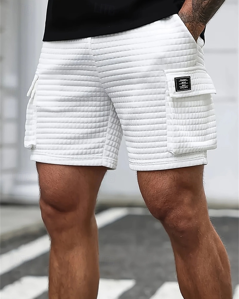 Homme Short gaufré Shorts cargo Shorts Shorts d'été Short décontracté Avec Poches Taille Élastique Cordon de serrage Uni Confort Respirant Court Extérieur Vacances Sport Occasionnel Noir Blanche de 2026 ? $20.99 –P4