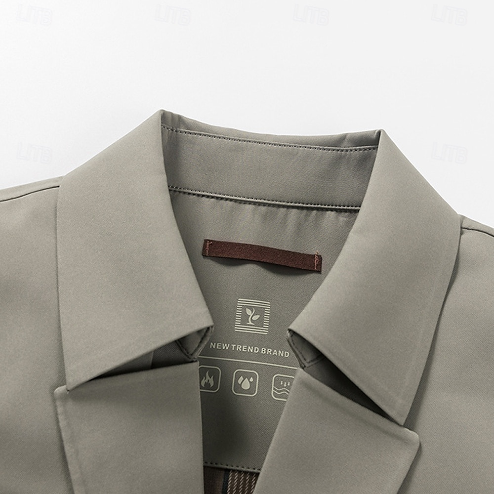 Herr Trenchcoat Formell Kontor Vår Höst Många årstider Polyester Ytterkläder Kläder Elegant Dagligen Ensfärgat Vik-över krage Enkelknäppt 2025 - $100.99 –P6